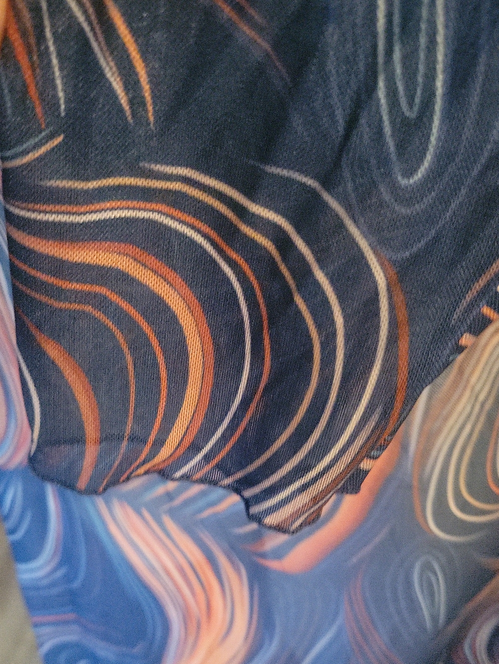 Plus Size Blue Swirl Long Sleeve Side-Slit Maxi Dress Cover Up - Picture 4 of 5
